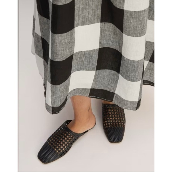 Everlane Linen Oversized Puff Sleeve Dress Bone Black Buffalo Plaid Preppy XS - Picture 6 of 15